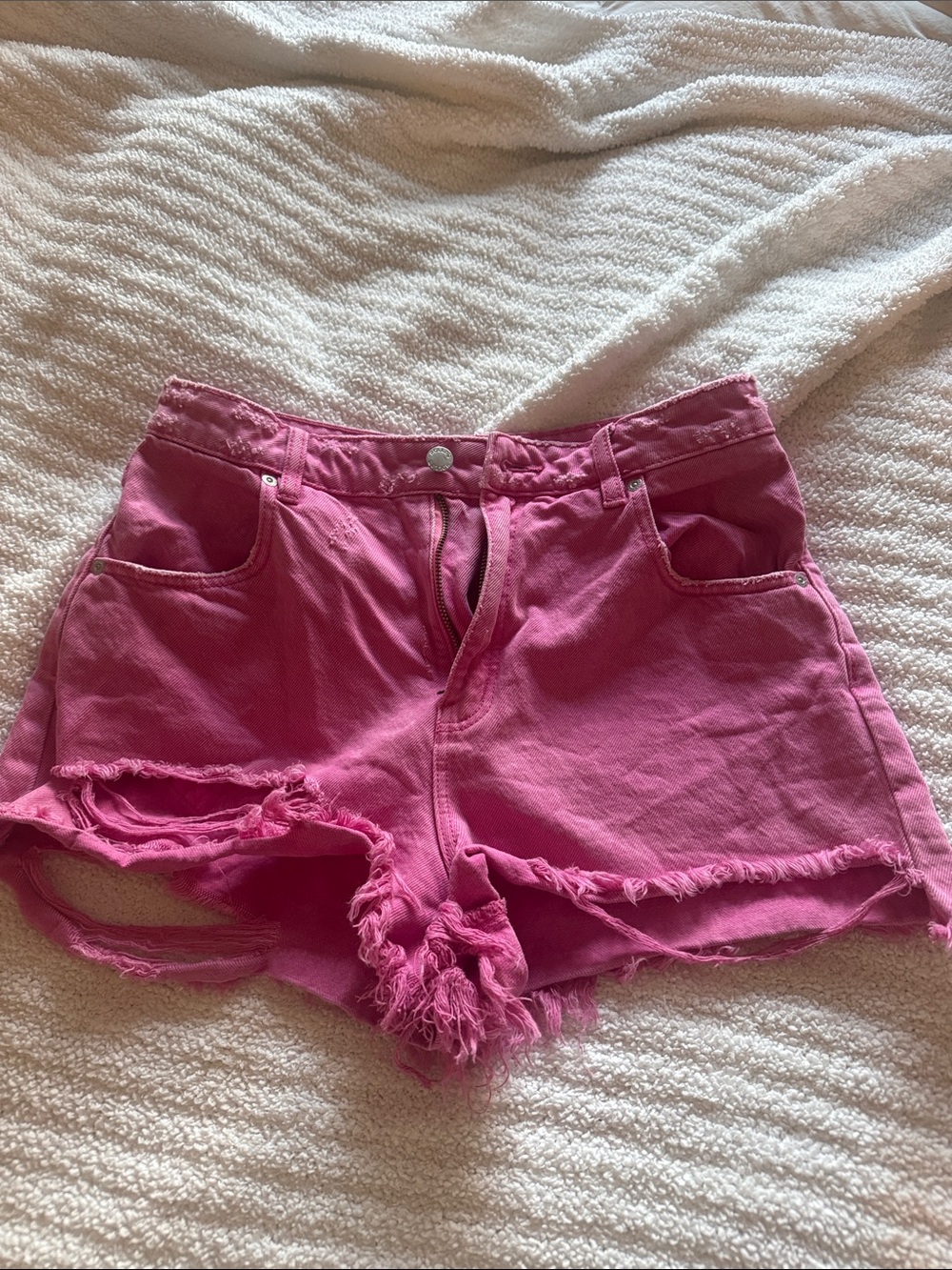 Women’s Pink Distressed Denim Shorts